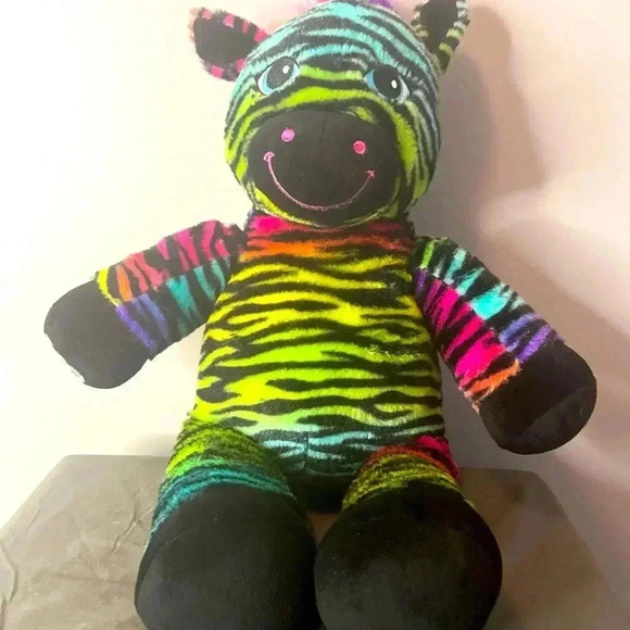 Build A Bear Rainbow Wild Striped Zebra Plush Retired Animal 17” - Picture 1 of 4